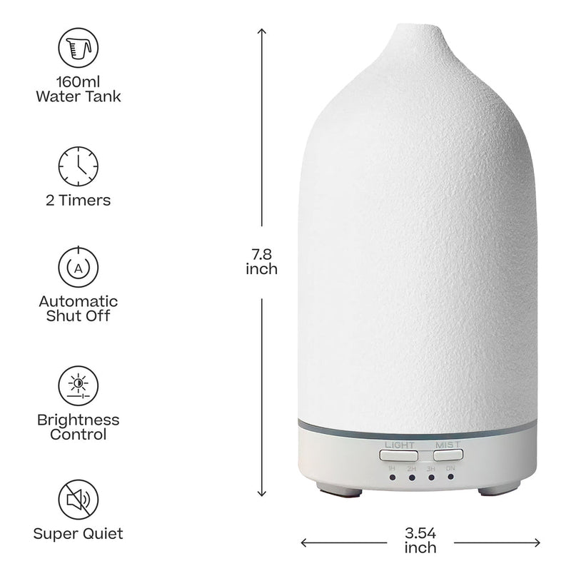 White ceramic aromatherapy stone diffuser with textured finish and beige base with control buttons. - Aromatherapy Stone Diffuser + 3x Diffuser Drops | BFCM Exclusive Bundle - Hope / White - Doctor Aromas