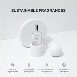 Clear glass bottle of Hope Pillow & Body Mist with silver cap on white round podium, white sphere nearby, minimalist. - Pillow & Body Mist | Hope - Default Title - Doctor Aromas