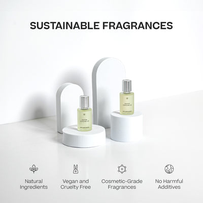 Two clear glass bottles of holiday diffuser drops with silver caps on white round platforms against a white background with. - Diffuser Drops Twin Pack | Holiday - Holiday - Doctor Aromas