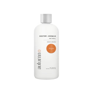 White cylindrical bottle of Doctor Aromas Autumn Mist Refill Alegria with silver cap and orange label badge. - Mist Refill | Alegria - Alegria / 100 ml - Doctor Aromas