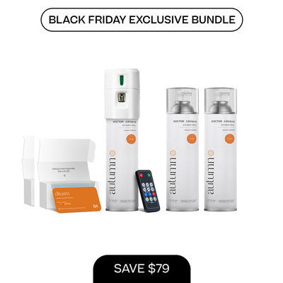 A/C scenting system with two 17.1 oz automatic refill cans, remote control, and starter scent pack on white background. - A/C Scenting System + 2x 17.1 OZ Refills | BFCM Exclusive - Hope - Doctor Aromas