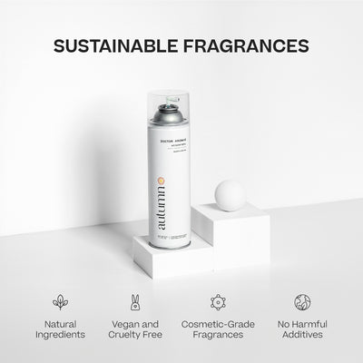 Tall white aerosol can with modern black and orange text labeled "A/C Scenting System" on a minimalist white platform. - A/C Scenting System | Nostalgia - Nostalgia - Doctor Aromas