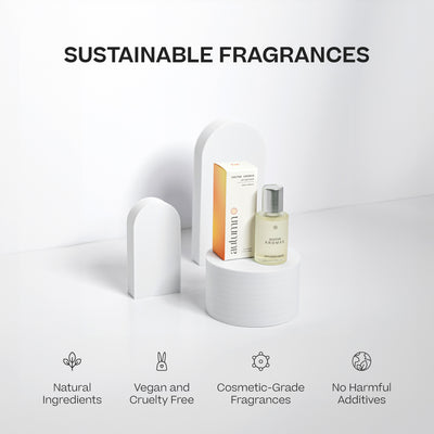 Small glass bottle of Alegria diffuser drops with white and orange box on white minimalist podium. - Diffuser Drops | Alegria - Alegria - Doctor Aromas
