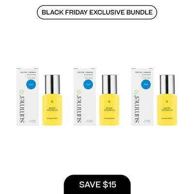 Three yellow diffuser drop bottles with white and blue packaging labeled Summer, arranged in a row on a white background. - Diffuser Drops x3 | BFCM Exclusive Bundle - Hope - Doctor Aromas