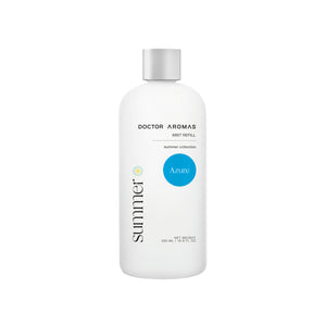 White plastic bottle with silver cap and blue circular label reading "Azure," Summer logo vertically on the side. - Mist Refill | Azure - Azure / 100 ml - Doctor Aromas