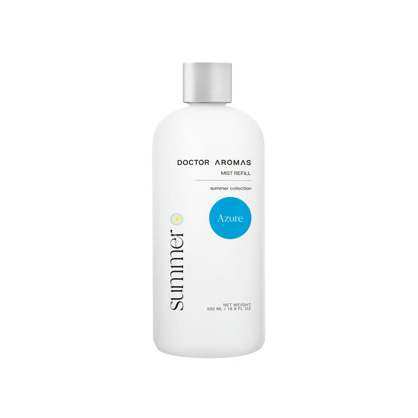 White plastic bottle with silver cap and blue circular label reading "Azure," Summer logo vertically on the side. - Mist Refill | Azure - Azure / 100 ml - Doctor Aromas