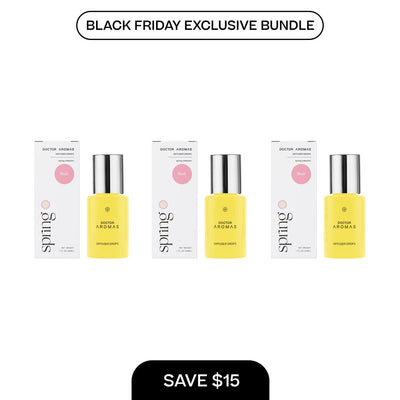 Three yellow diffuser drop bottles with silver caps, each paired with white boxes featuring minimal text and pink dots,. - Diffuser Drops x3 | BFCM Exclusive Bundle - Hope - Doctor Aromas