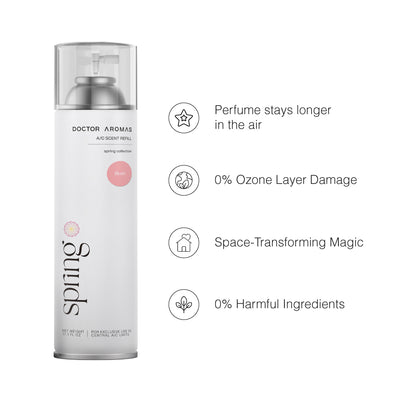Tall white aerosol can with minimalistic pink and black text labeled Spring by Doctor Aromee Blush scent. - A/C Scenting System | Blush - Blush - Doctor Aromas