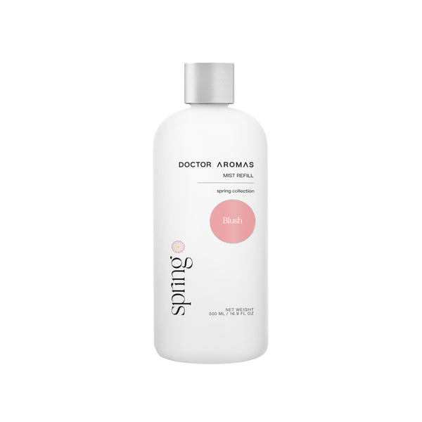 White cylindrical bottle with silver cap, labeled "Doctor Aromas Mist Refill Blush" and "Spring" branding in black text. - Mist Refill | Blush - Blush / 100 ml - Doctor Aromas