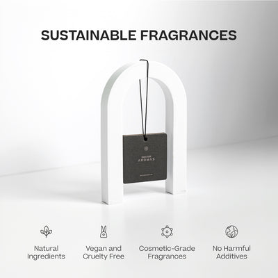 Black rectangular car perfume hanging diffuser with thin black sticks in white arch frame, labeled Pomelo. - Car Perfume | Pomelo - Pomelo - Doctor Aromas