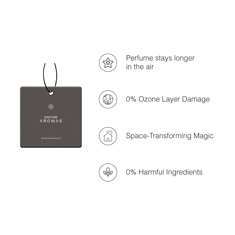 Square dark gray hanging car perfume with minimalist white text and a black string loop. - Car Perfume | Pomelo - Pomelo - Doctor Aromas