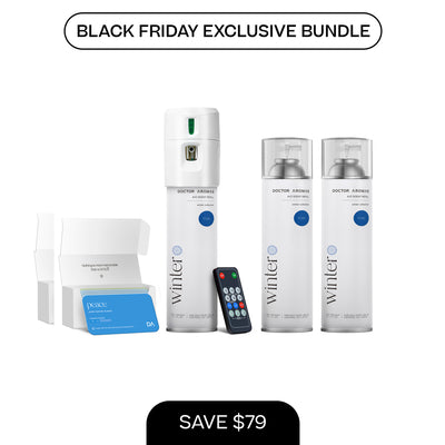 White A/C scenting system with remote and two 17.1 oz refill cans and blue scent cards in opened box. - A/C Scenting System + 2x 17.1 OZ Refills | BFCM Exclusive - Hope - Doctor Aromas
