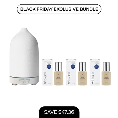 White conical aromatherapy stone diffuser with three small rectangular essential oil bottles labeled Walker. - Aromatherapy Stone Diffuser + 3x Diffuser Drops | BFCM Exclusive Bundle - Hope / White - Doctor Aromas