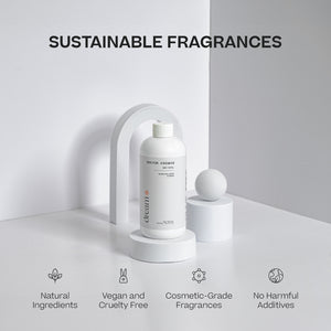 Two white cylindrical mist refill bottles labeled Dream with a clean, minimalist design on a white curved stand. - Mist Refill Twin Pack | Dream - Dream - Doctor Aromas
