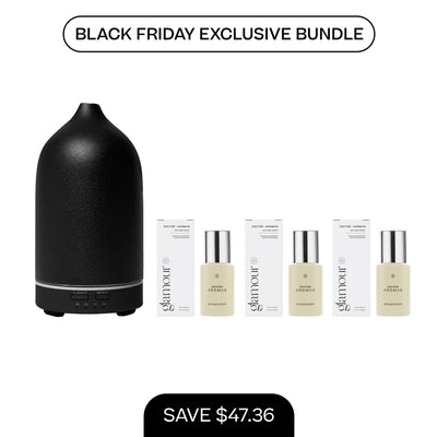 Matte black aromatherapy stone diffuser with three essential oil bottles and packaging in a Black Friday bundle. - Aromatherapy Stone Diffuser + 3x Diffuser Drops | BFCM Exclusive Bundle - Hope / White - Doctor Aromas