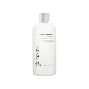 White 500ml Doctor Aromas Glamour mist refill bottle with silver cap and black text.