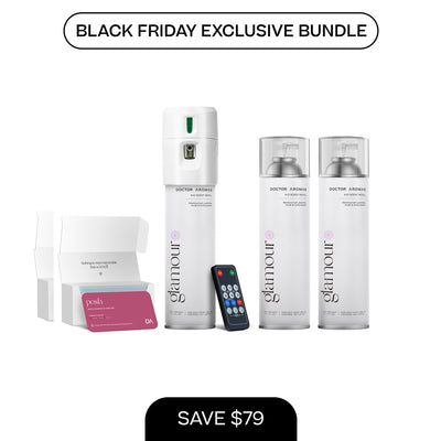 White A/C scenting system with two 17.1 oz Glamour refill bottles, remote, and perfume card. - A/C Scenting System + 2x 17.1 OZ Refills | BFCM Exclusive - Hope - Doctor Aromas