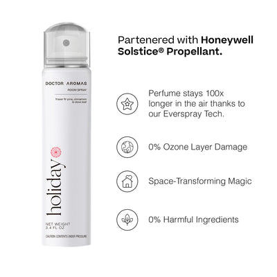 Holiday room spray can with white body and simple modern label design. - Room Spray Bundle | Holiday - Holiday / Pack of 2 - Save $6 - Doctor Aromas