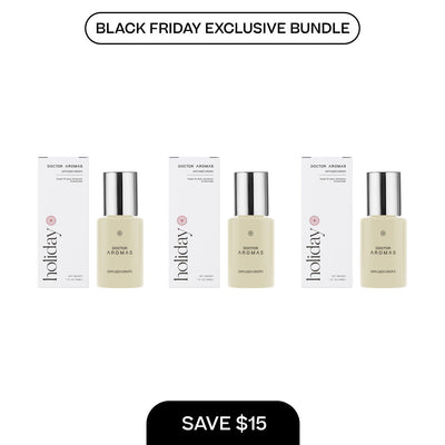 Three clear glass diffuser drop bottles with silver caps beside matching white rectangular boxes labeled Pokéka with a Black . - Diffuser Drops x3 | BFCM Exclusive Bundle - Hope - Doctor Aromas