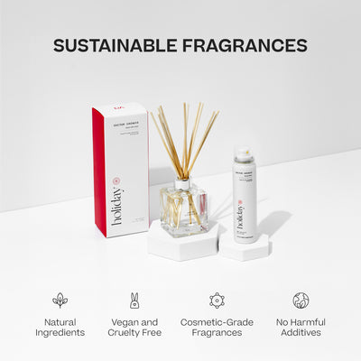 Holiday aroma set with reed diffuser in square glass bottle and white fragrance spray with red-accented packaging. - Aroma Set | Holiday - Holiday - Doctor Aromas