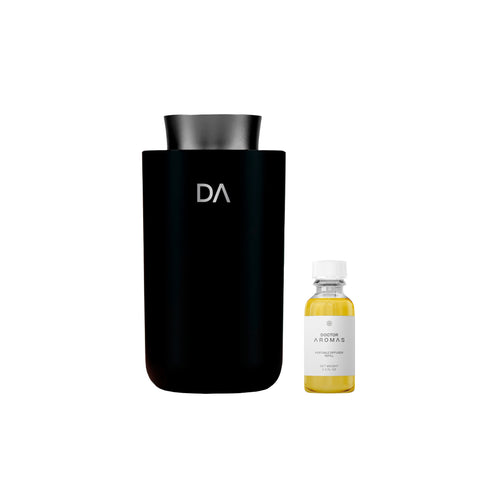 Sleek black portable scent diffuser with a matte finish and small essential oil bottle beside it. - Portable Scent Diffuser | Hope - Hope / Black - Doctor Aromas