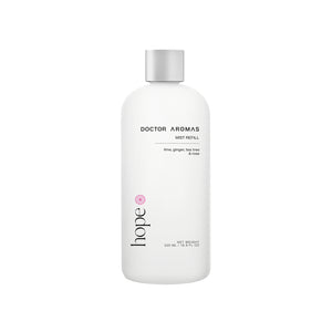 White cylindrical bottle with silver cap, labeled "Doctor Aromas Mist Refill Hope" in minimalist font. - Mist Refill | Hope - Hope / 100 ml - Doctor Aromas