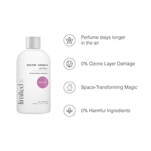 White cylindrical fragrance refill bottle with silver cap and pink label reading "Feminine". - Aroma Diffuser 500 | Horizon - Horizon / Black - Doctor Aromas