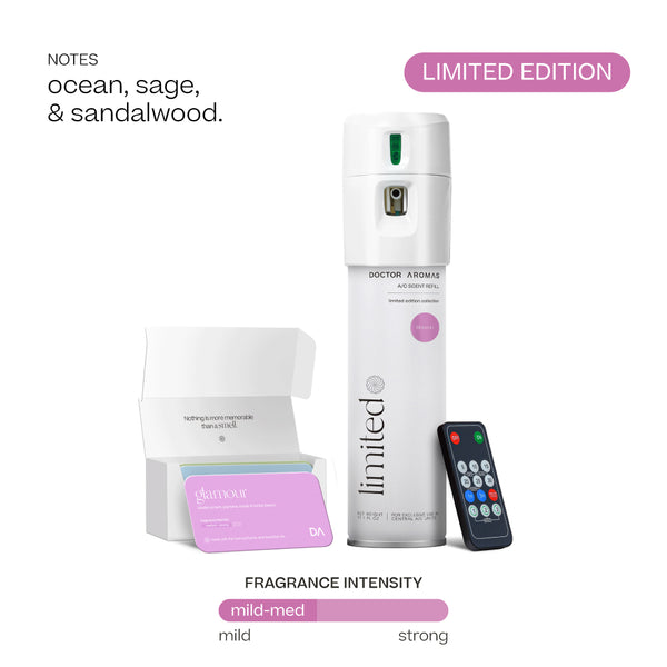 Doctor Aromas Limited Edition A/C Spray Dispenser with remote, Ocean Sage & Sandalwood scent, white sleek bottle and compact . - Doctor Aromas A/C Scenting System - A/C Spray Dispenser with Remote Control, Customizable Scent Experience, Vegan & Cruelty-Free, 17.1 oz Fragrance Oil, Whole Home Freshener, Battery Operated, Non-Toxic, Cosmetic Grade Scents - Hope® - Doctor Aromas