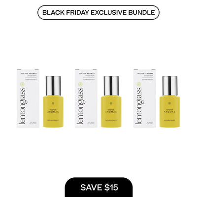 Set of three yellow diffuser drop bottles with silver caps and matching white rectangular boxes labeled Lemongrass. - Diffuser Drops x3 | BFCM Exclusive Bundle - Hope - Doctor Aromas