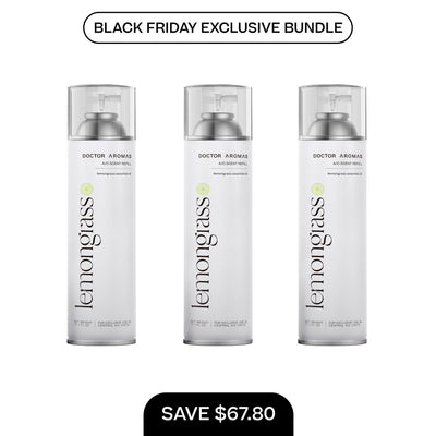 Three identical 17.1 oz Lemongrass A/C scent refill bottles with silver caps, arranged side by side on a white background. - A/C Scent Refill 17.1 oz x3 | BFCM Exclusive Bundle - Hope - Doctor Aromas