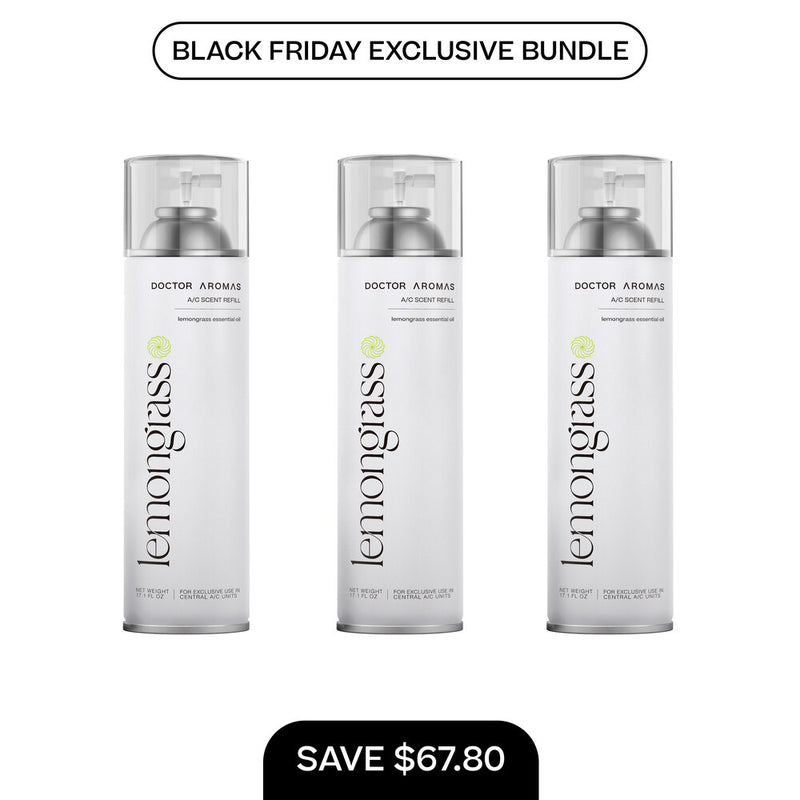 Three identical 17.1 oz Lemongrass A/C scent refill bottles with silver caps, arranged side by side on a white background. - A/C Scent Refill 17.1 oz x3 | BFCM Exclusive Bundle - Hope - Doctor Aromas