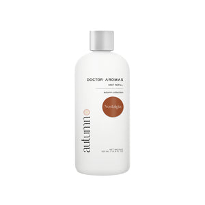 White cylindrical bottle with silver cap, labeled "Doctor Aromas Nostalgia" and "autumno" in orange text. - Mist Refill | Nostalgia - Nostalgia / 100 ml - Doctor Aromas