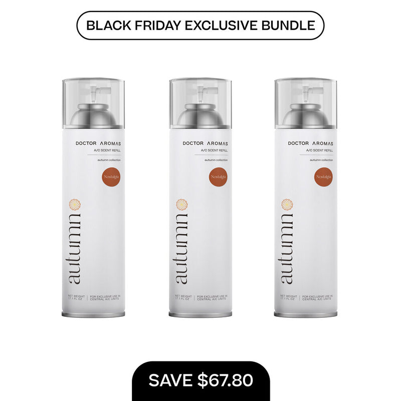 Three white autumn air conditioning scent refill cans with silver caps arranged side by side on white background. - A/C Scent Refill 17.1 oz x3 | BFCM Exclusive Bundle - Hope - Doctor Aromas