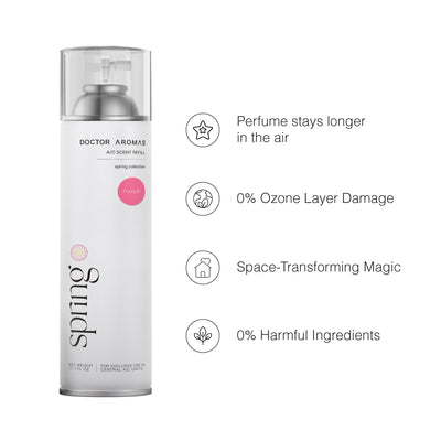 Tall silver spray canister with minimalist black text and a small pink circle, labeled Spring Doctor Aromas. - A/C Scenting System | Pomelo - Pomelo - Doctor Aromas