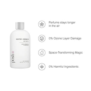 Two white cylindrical mist refill bottles with silver caps labeled Posh and Doctor Aromas. - Mist Refill Twin Pack | Posh - Posh - Doctor Aromas