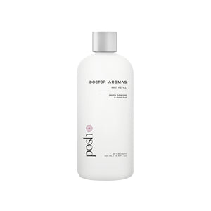 White 500ml Doctor Aromas posh mist refill bottle with silver cap and minimalist black text.