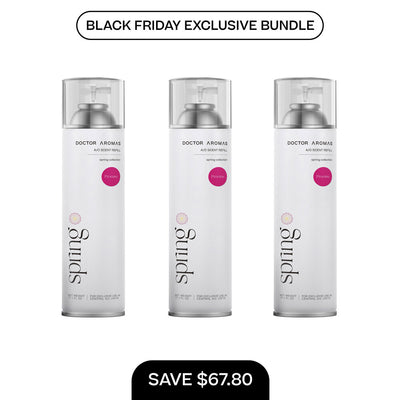 Three identical white cylindrical 17.1 oz air conditioner scent refill bottles with clear caps and minimal black and pink. - A/C Scent Refill 17.1 oz x3 | BFCM Exclusive Bundle - Hope - Doctor Aromas