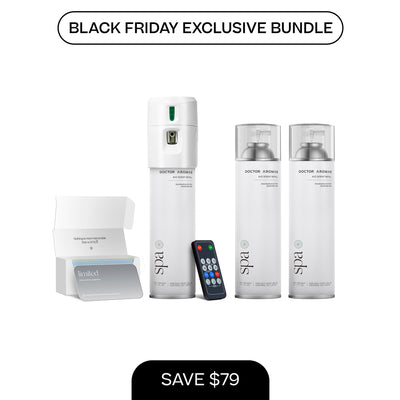 White A/C scenting system with remote and two 17.1 oz refill bottles on white background. - A/C Scenting System + 2x 17.1 OZ Refills | BFCM Exclusive - Hope - Doctor Aromas