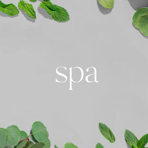 Spa Mist Refill Twin Pack with clean white packaging surrounded by green mint and eucalyptus leaves on light gray background. - Mist Refill Twin Pack | Spa - Spa - Doctor Aromas
