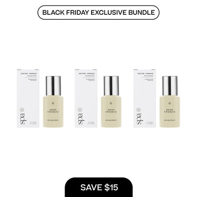 Three beige diffuser drop bottles with silver caps, each paired with a white product box, arranged side by side on a white. - Diffuser Drops x3 | BFCM Exclusive Bundle - Hope - Doctor Aromas