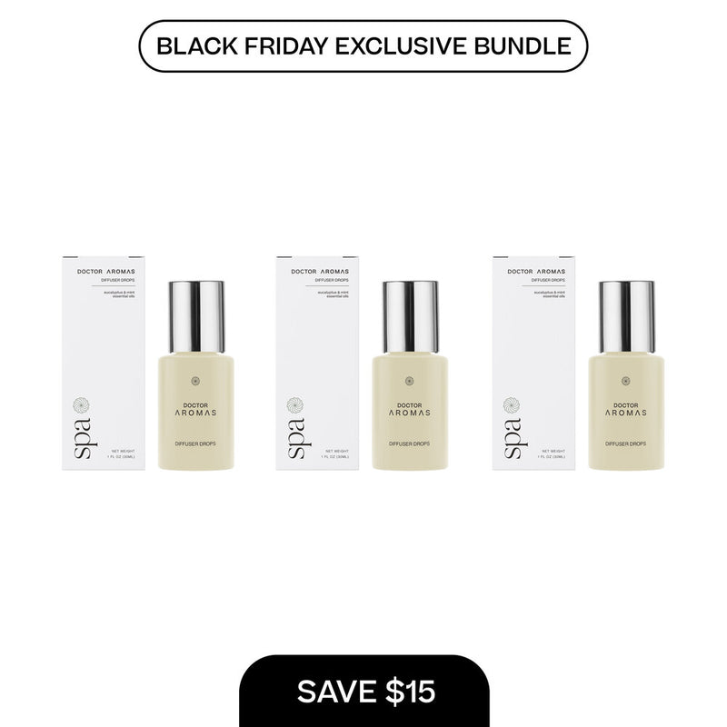 Three beige diffuser drop bottles with silver caps, each paired with a white product box, arranged side by side on a white. - Diffuser Drops x3 | BFCM Exclusive Bundle - Hope - Doctor Aromas