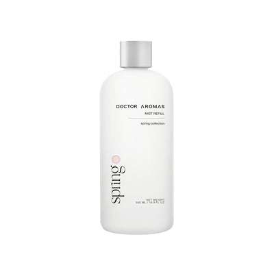 White 500ml Doctor Aromas Spring Collection mist refill bottle with silver cap.