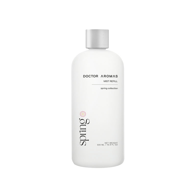 White 500ml Doctor Aromas Spring Collection mist refill bottle with silver cap.