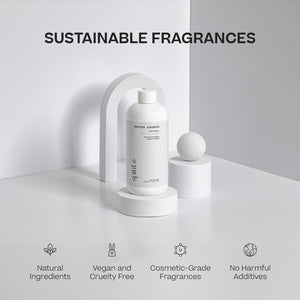 White cylindrical mist refill bottles with minimalistic labels on white geometric stands against a white and gray background. - Mist Refill Twin Pack | Spirit - Spirit - Doctor Aromas