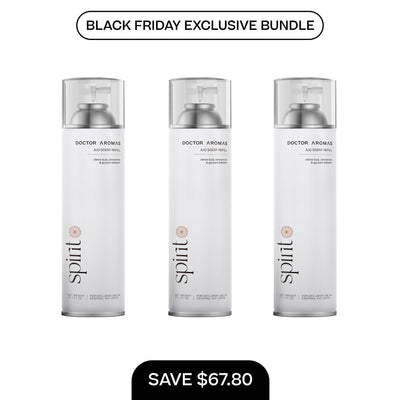 Three tall white A/C scent refill bottles with clear caps in a Black Friday exclusive bundle offer. - A/C Scent Refill 17.1 oz x3 | BFCM Exclusive Bundle - Hope - Doctor Aromas