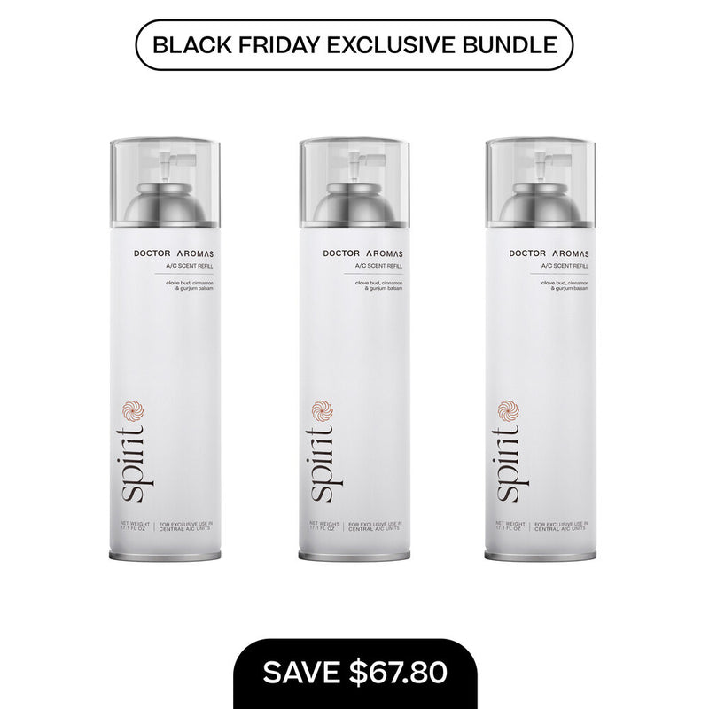 Three tall white A/C scent refill bottles with clear caps in a Black Friday exclusive bundle offer. - A/C Scent Refill 17.1 oz x3 | BFCM Exclusive Bundle - Hope - Doctor Aromas