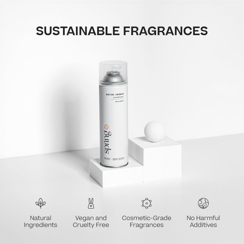 White aerosol can labeled Blush A/C Scenting System displayed with clear plastic cap on white geometric podiums. - A/C Scenting System | Blush - Blush - Doctor Aromas