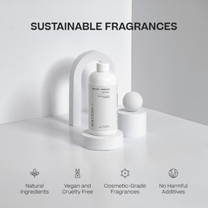 Two white cylindrical mist refill bottles with minimal black and orange text on a white stand, labeled Sustainable Fragrances. - Mist Refill Twin Pack | Success - Success - Doctor Aromas