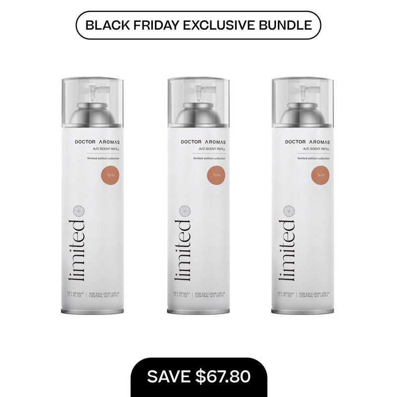 Three white cylindrical A/C scent refill cans with silver caps, labeled "limited" and "Doctor Adder," set against a white. - A/C Scent Refill 17.1 oz x3 | BFCM Exclusive Bundle - Hope - Doctor Aromas