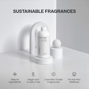Two white plastic mist refill bottles labeled Verde on a white minimalist stand with sustainable fragrance icons. - Mist Refill Twin Pack | Verde - Verde - Doctor Aromas